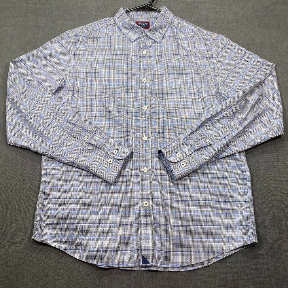 Untuckit Mens Large Miriano Plaid Button-Down Shirt Wrinkle-Free 100% Cotton